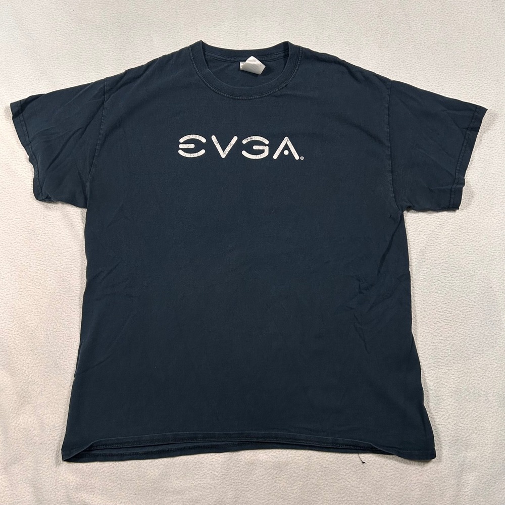EVGA Graphic T-Shirt Mens Large Navy Blue Hardcore Gaming Enthusiasts Tee